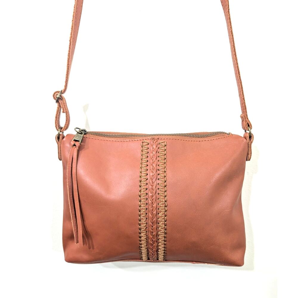 THE SAK Briar Leather Crossbody Bag Chestnut Brown Orange Boho Shoulder Purse